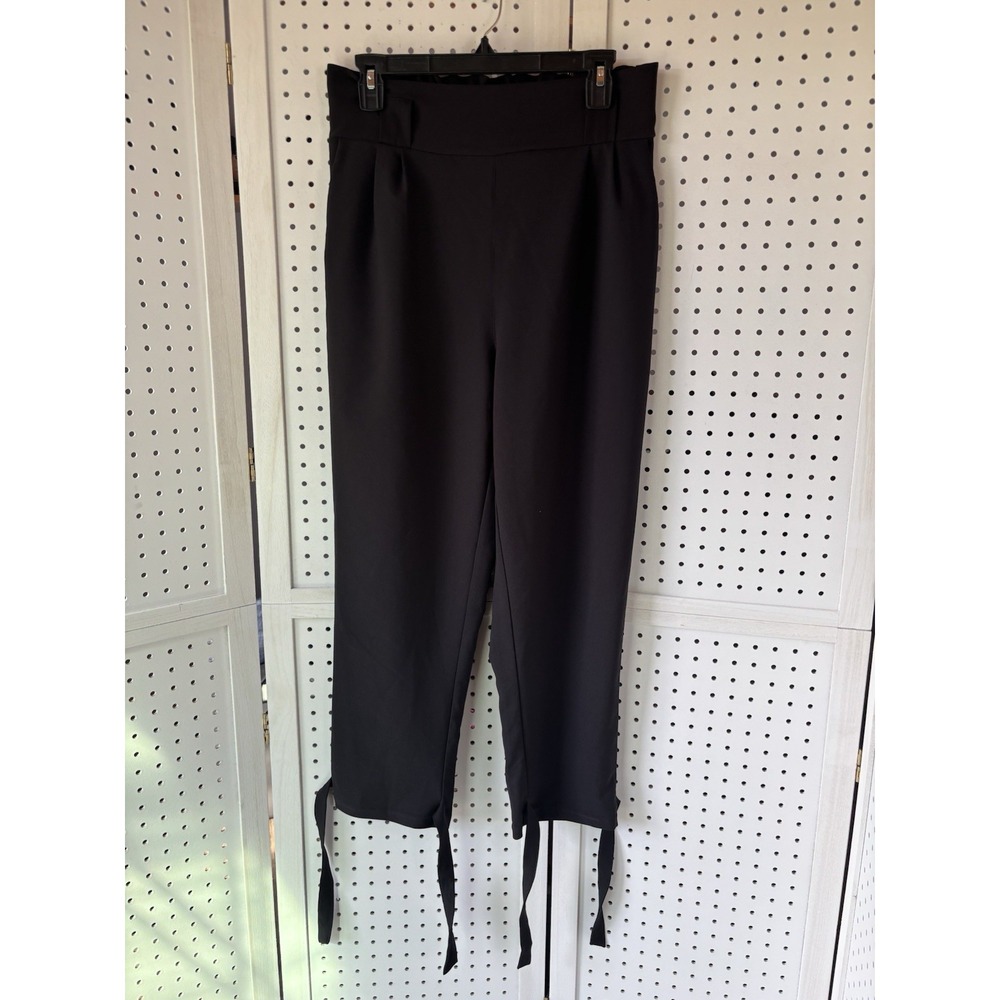 Grace Karin Womens Pull On Pants Ankle Ties Pleated Elastic Waist Black Size L